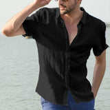 Men's Blouse Cotton Linen Shirts Casual Solid Summer Beach Formal Blouse Tees Spring Autumn Summer Handsome Men Tops
