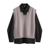 New Spring Autumn 3 Piece Set Women Streetwear Knitted Vest+Long Sleeve Shirt+Harajuku BF Loose Cargo Pants Women