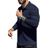 Foesce New in Men's Top Casual Polo Collar Long Sleeve Men's Golf T-shirt Sports Polo Shirt Fashion Solid Vertical Stripe High Quality