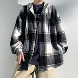 Autumn Black/Green Woolen Shirt Men Fashion Casual Plaid Hooded Shirt Men Korean Loose Long-sleeved Shirt Mens Plus Size M-5XL
