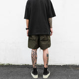 Foesce -Men's Retro High Street Style Army Green Drawstring Pocket Loose Casual Cargo Shorts for Men