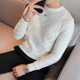 Foesce-Brand Clothing Men Autumn And Winter High Quality Knitting Sweater Male Slim Fit Plaid Pullover Tight Sweater With o-Neck