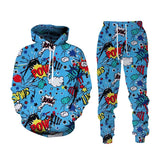 Foesce New Hip Hop 3D Cartoon Printed Hoodie + Pants Suit Cool Men/Women 2 Pcs Sportwear Tracksuit Set Spring Autumn Men's Clothing
